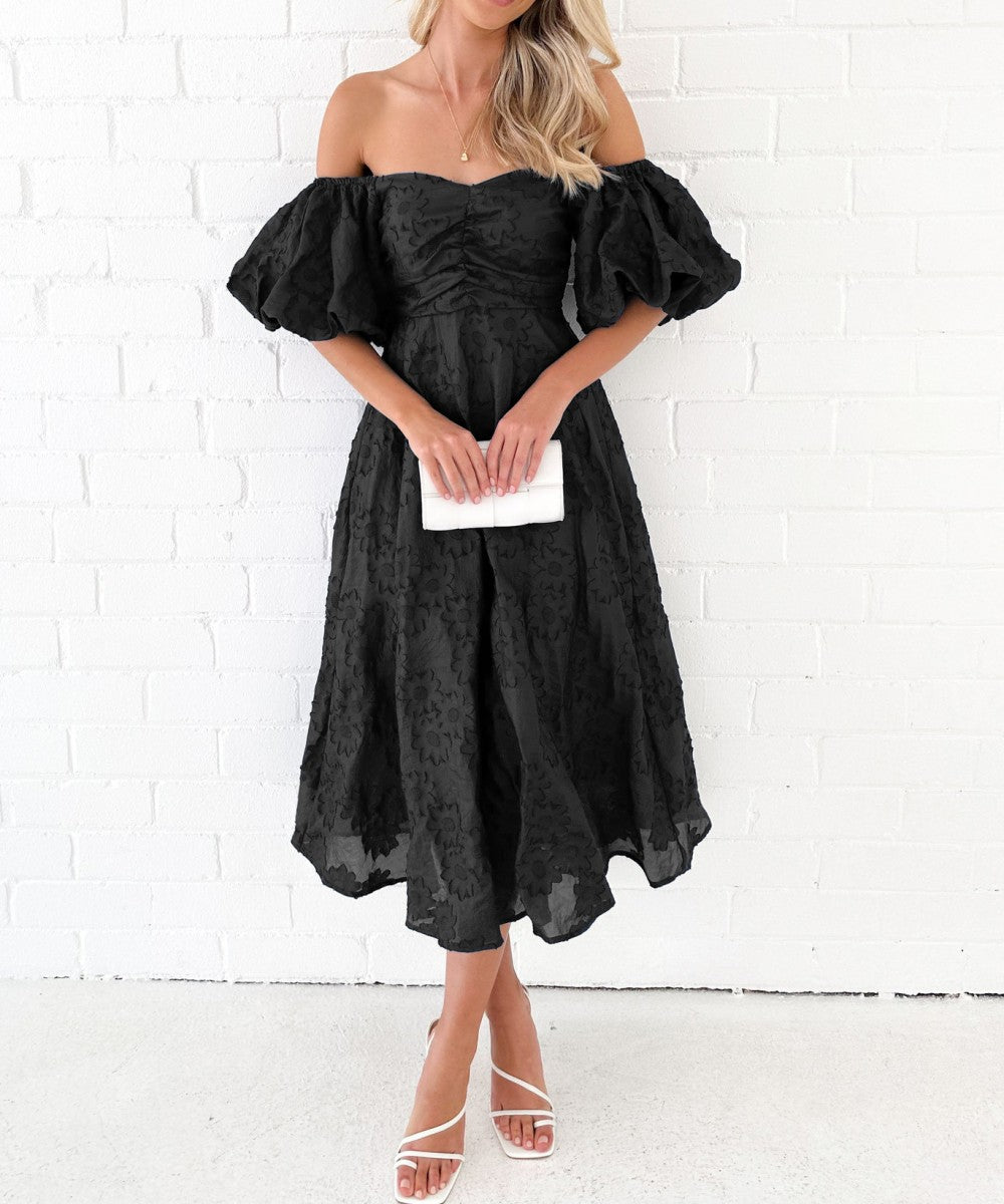 Off-Shoulder Puff Sleeve Midi Dress | Romantic Floral Design | Multiple Colours