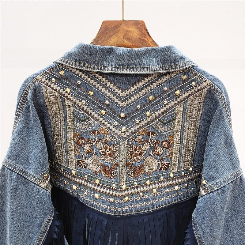 Embroidered Denim Jacket | Boho-Chic Design | Cotton Blend | Statement Outerwear