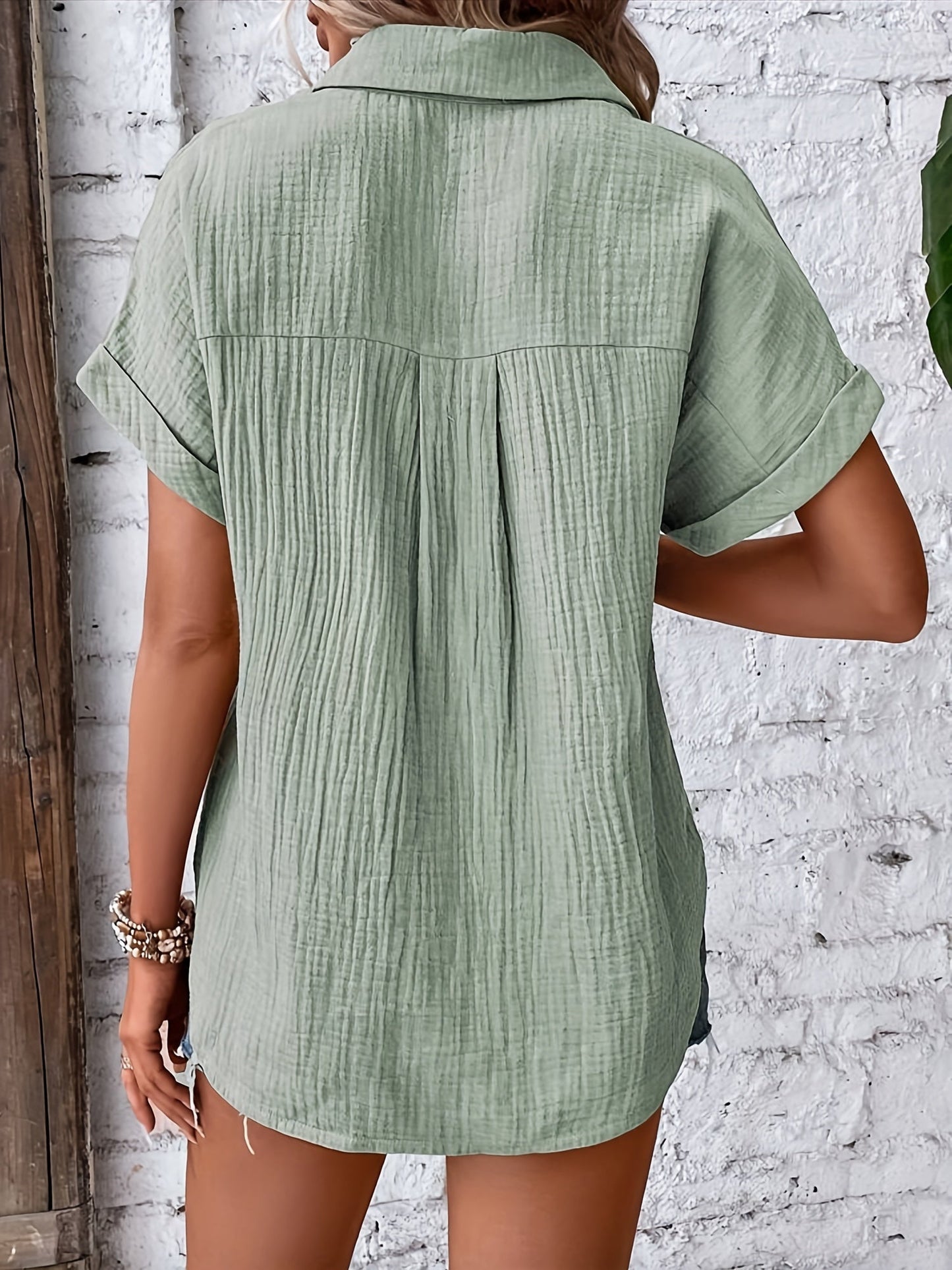 Textured Button-Down Shirt | Rolled Sleeves & Pocket Detail | Lightweight Cotton Blend
