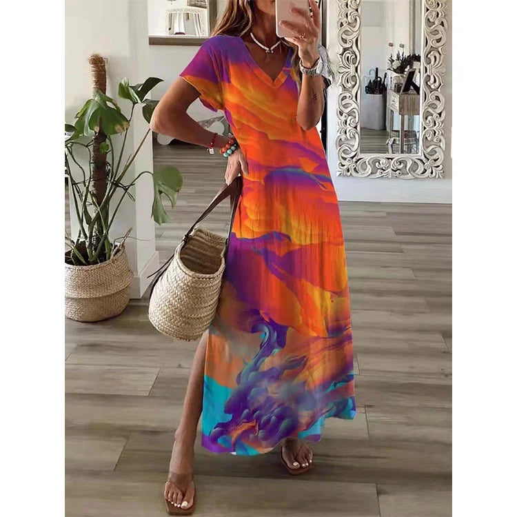 Boho Maxi Dress | Lightweight Mandala Print | Relaxed Fit V-Neck