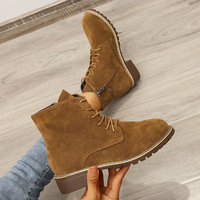 Lace-Up Ankle Boots | Suede Finish | Chunky Sole | Casual Everyday Wear