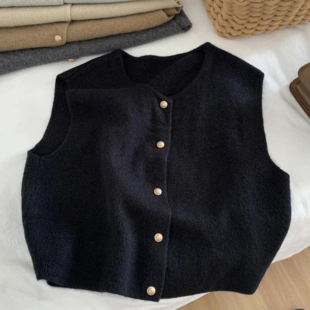 Textured Knit Vest | Button Front | Layer-Friendly Sleeveless Style