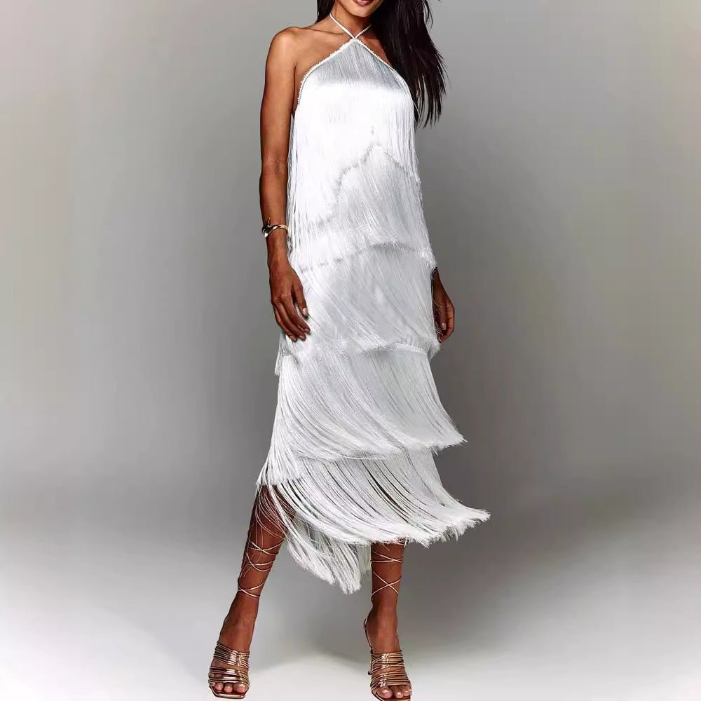 Fringe Halter Maxi Dress | Glamorous Statement Piece | Multicolour