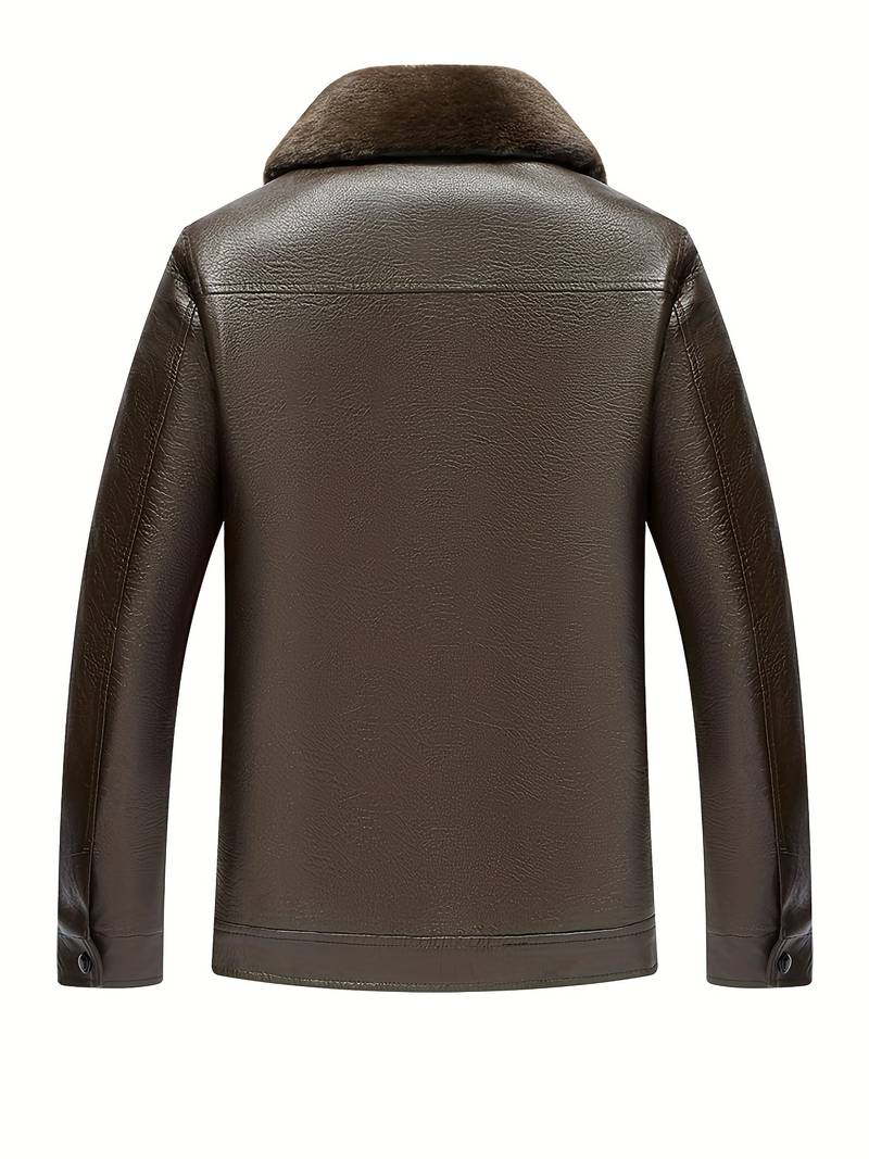 Men's Leather Jacket | Luxe Faux Fur Collar | Genuine Leather | Winter Warmth