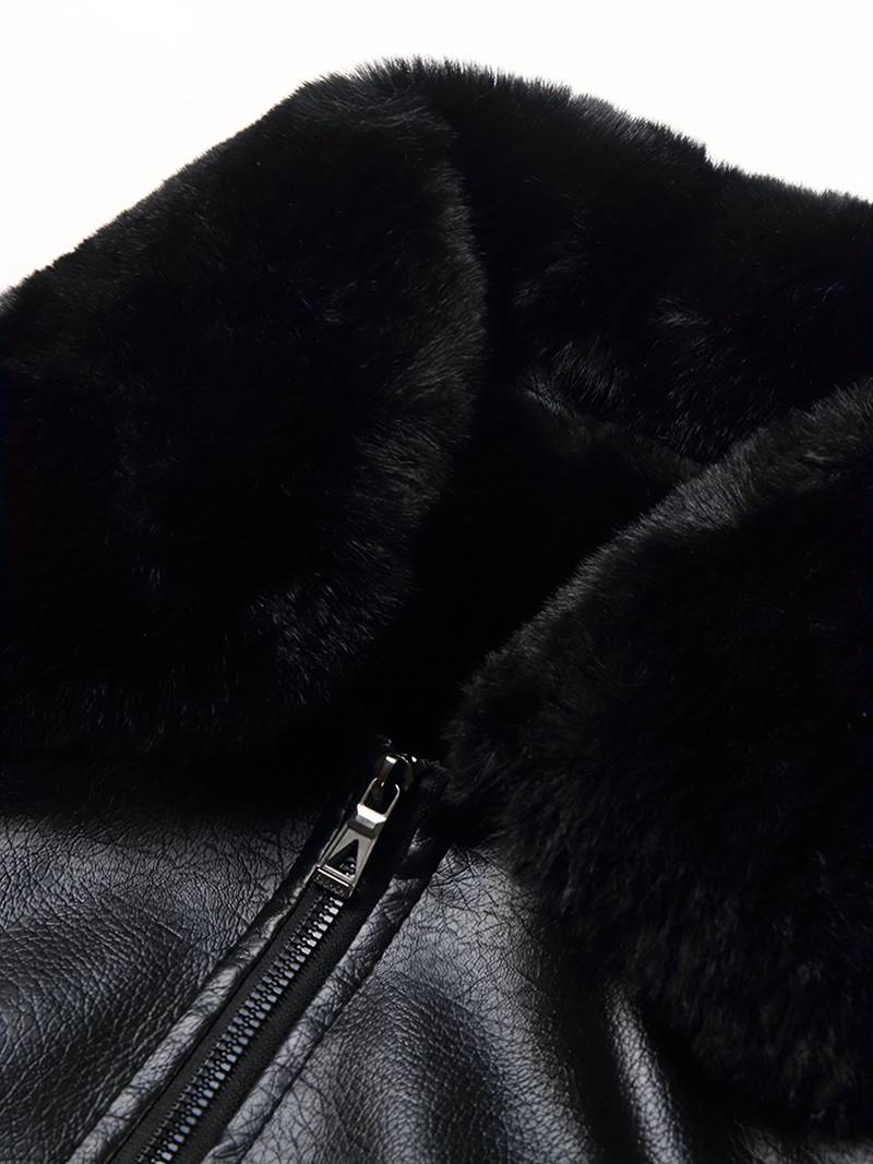 Men's Leather Jacket | Luxe Faux Fur Collar | Genuine Leather | Winter Warmth