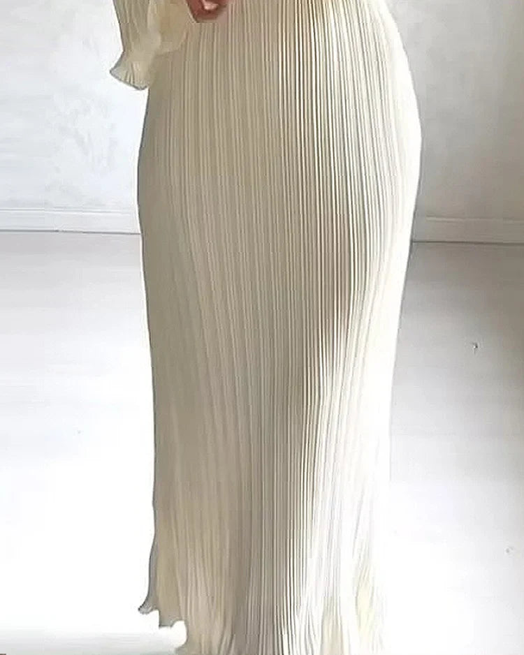 Pleated Maxi Dress | Fluted Sleeve Detail | Elegant Formalwear