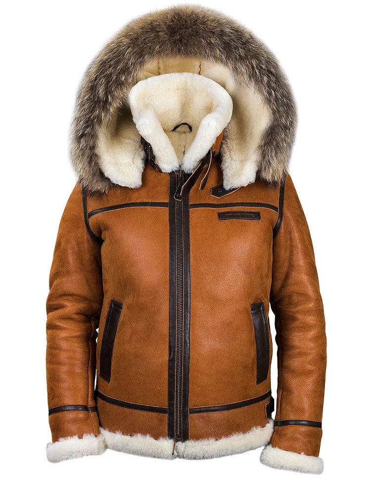 Premium Shearling Aviator Jacket | Genuine Leather | Plush Lining with Fur Trim Hood | Ultimate Winter Outerwear