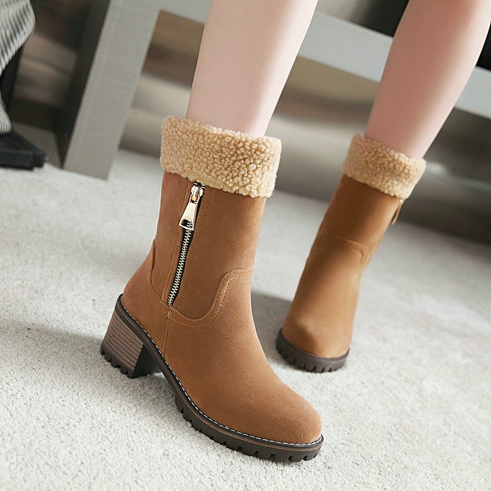 Faux Suede Ankle Boots with Fur Cuff | Warm Lining | Block Heel | Winter Essentials
