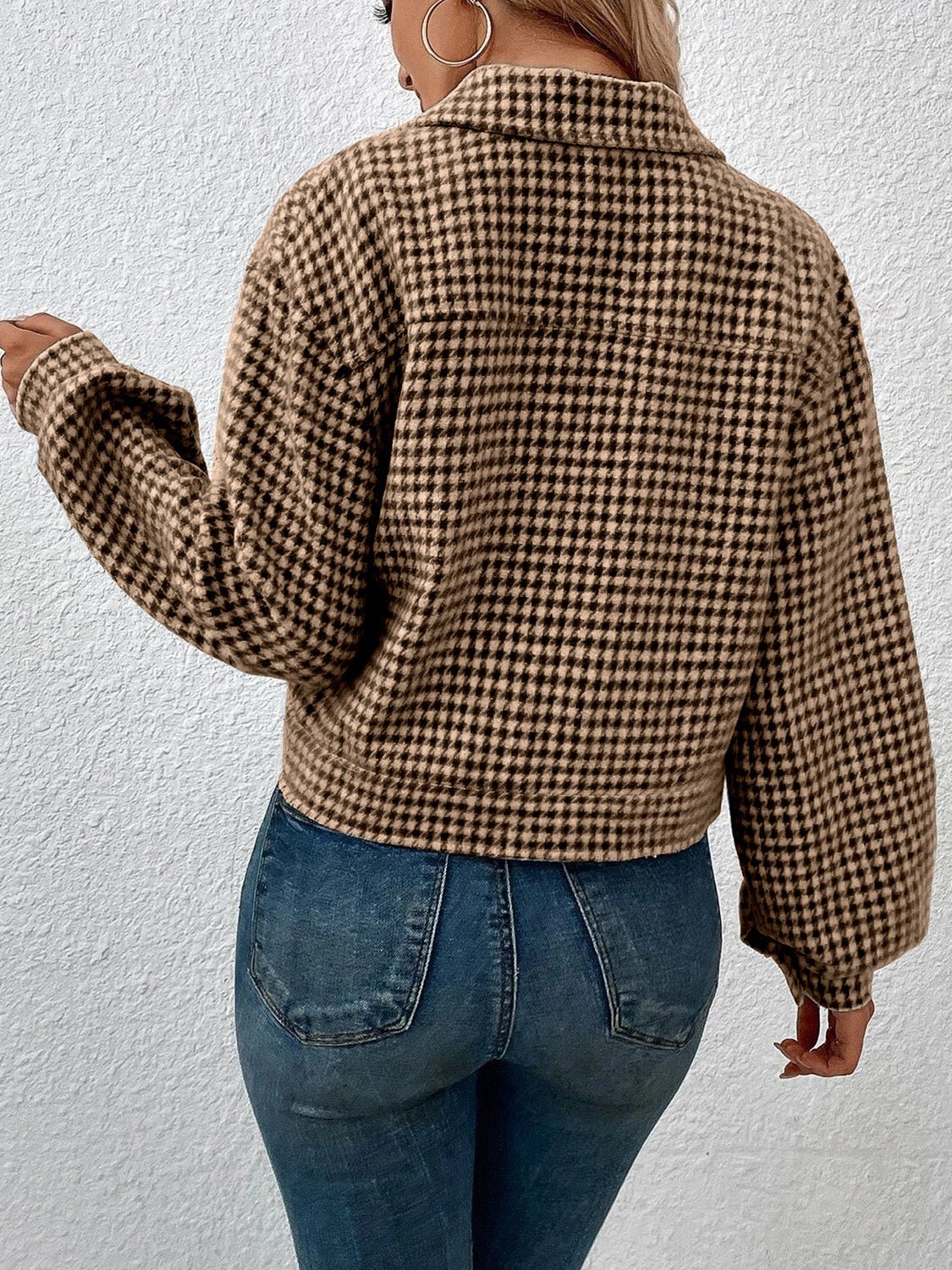 Houndstooth Button-Down Shacket | Trendy Oversized Fit | Soft Polyester Blend | Casual Layering