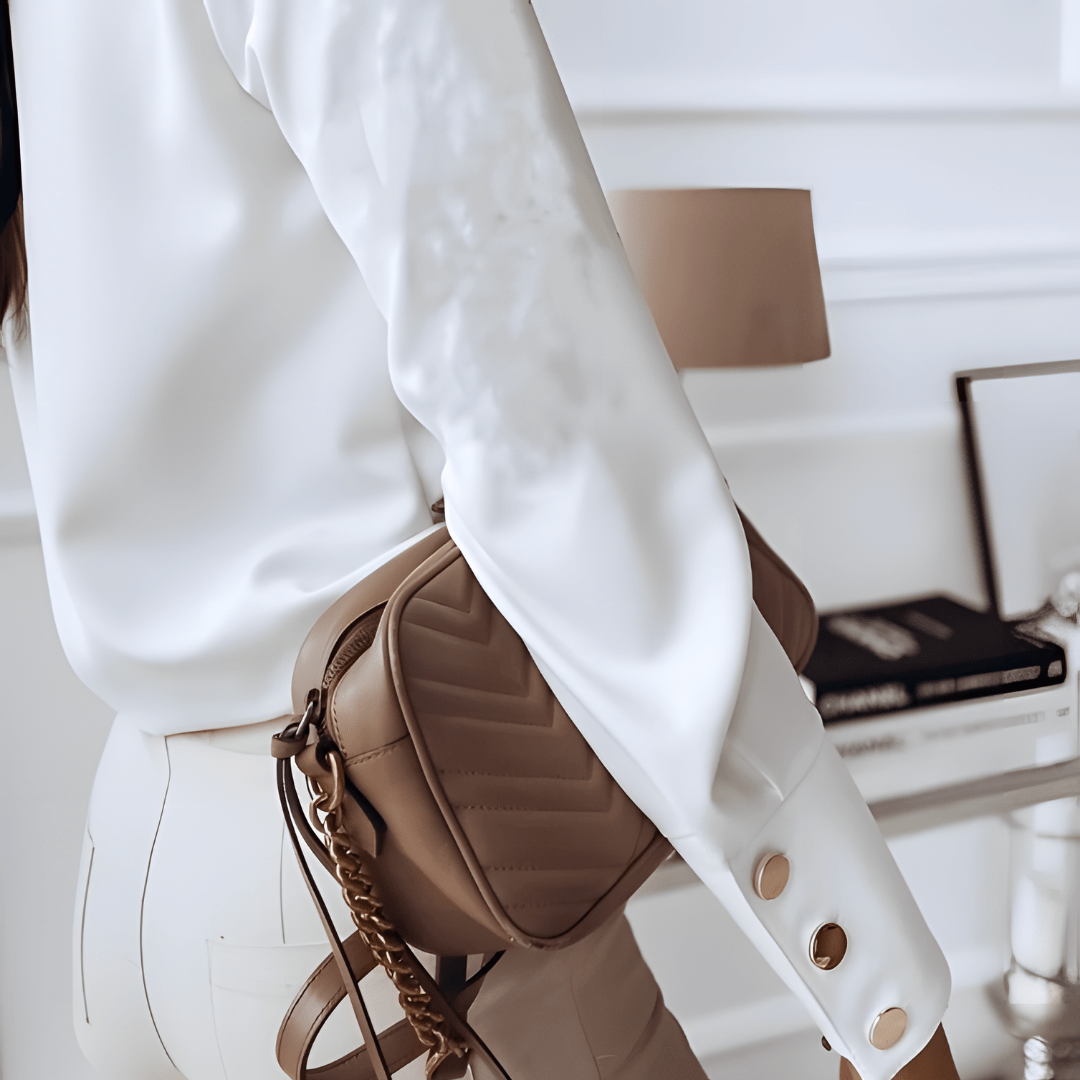 Asymmetric Button Blouse | Minimal Collar | Polished Silky Drape