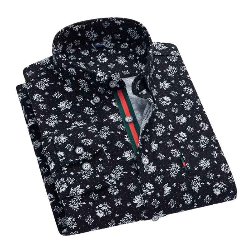 Men’s Printed Dress Shirt | Slim Fit Long Sleeve | Contrast Stripe Placket