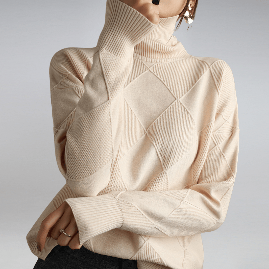 Diamond Knit Sweater | Ribbed Mock Neck & Oversized Drop Shoulder Fit