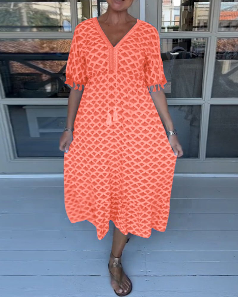 Tassel Tie Midi Dress | Lightweight Boho Style with Empire Waist