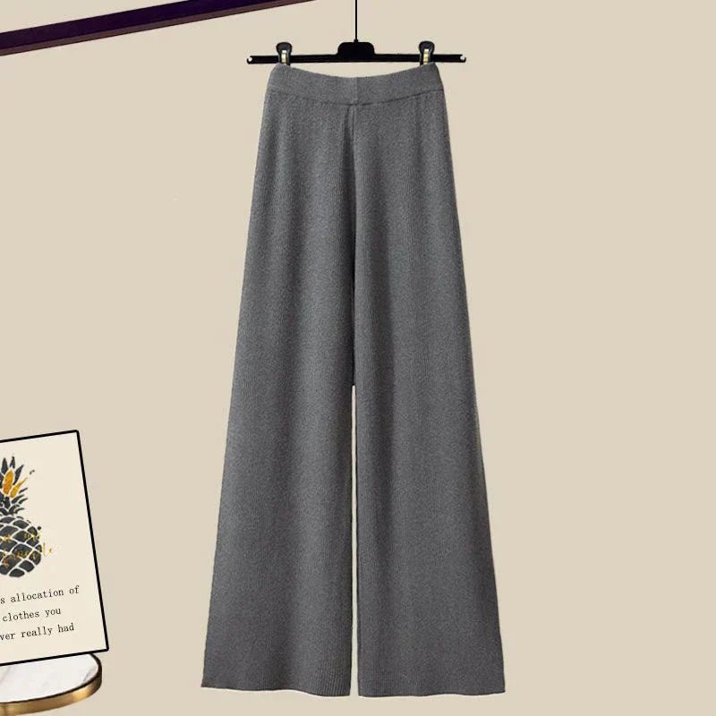 Three-Piece Layered Set | Wide-Leg Pants, Button Shirt, and Knit Overlay Top