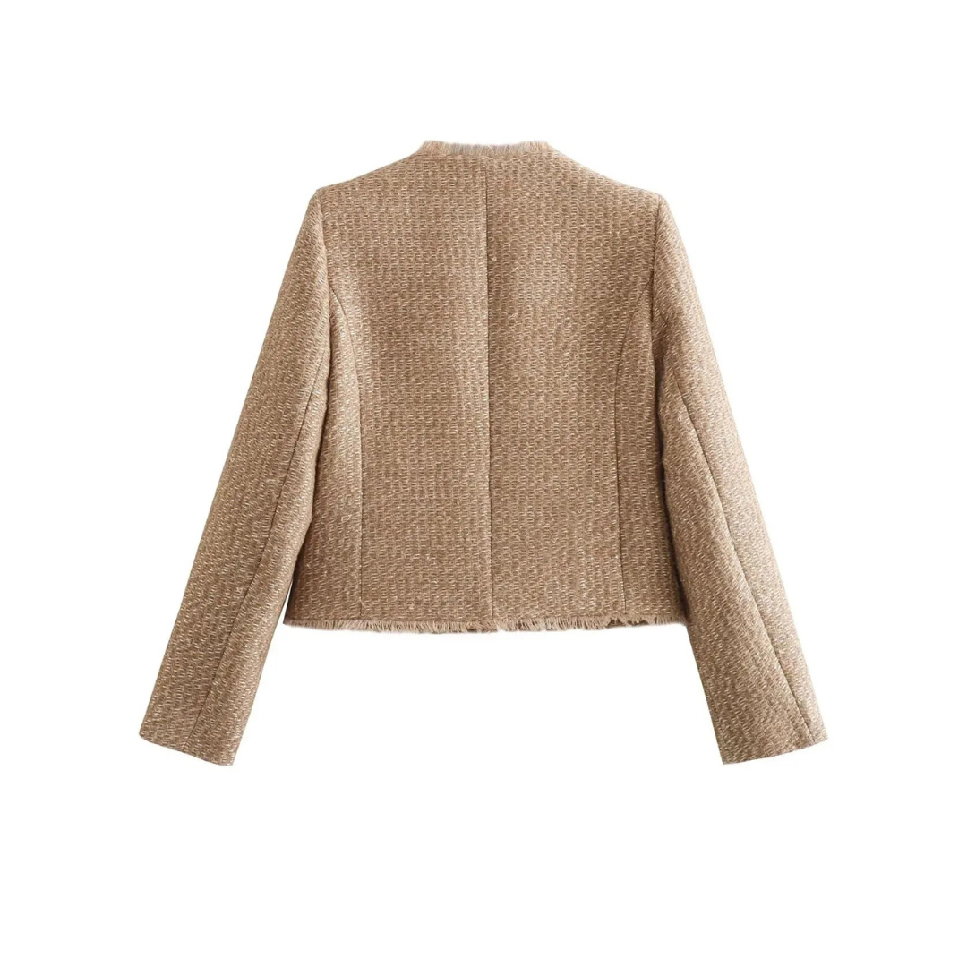 Textured Button-Front Tweed Jacket | Boxy Fit | Elegant Everyday Layer