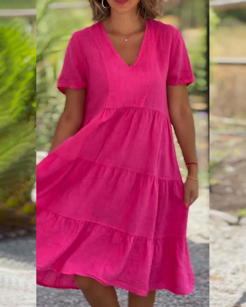 Vibrant V-Neck Tiered Dress | Relaxed Fit | Lightweight Summer Style