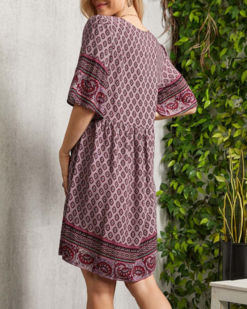 Boho Printed Tunic Dress | V-Neck | Lightweight Summer Fit