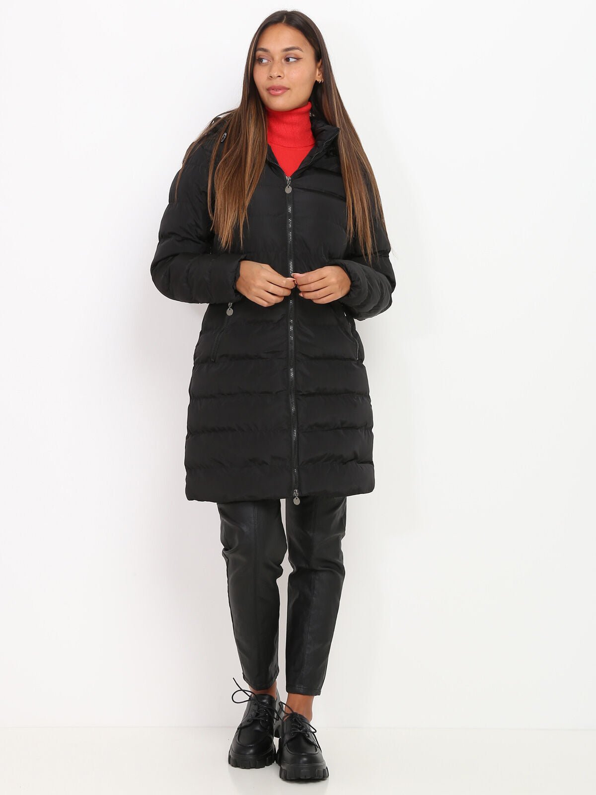 Long Hooded Puffer Coat | Water-Resistant | Polyester Fill | Winter Comfort