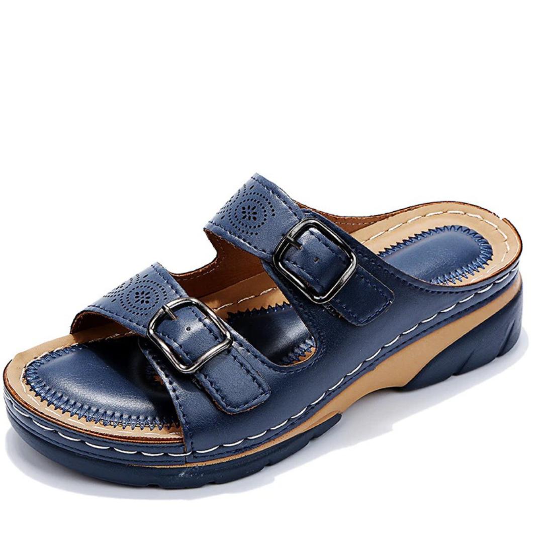 Orthotic Buckle Slide Sandals | Cutout Leather-Look Comfort Slip-Ons | Casual Summer Footwear Canada