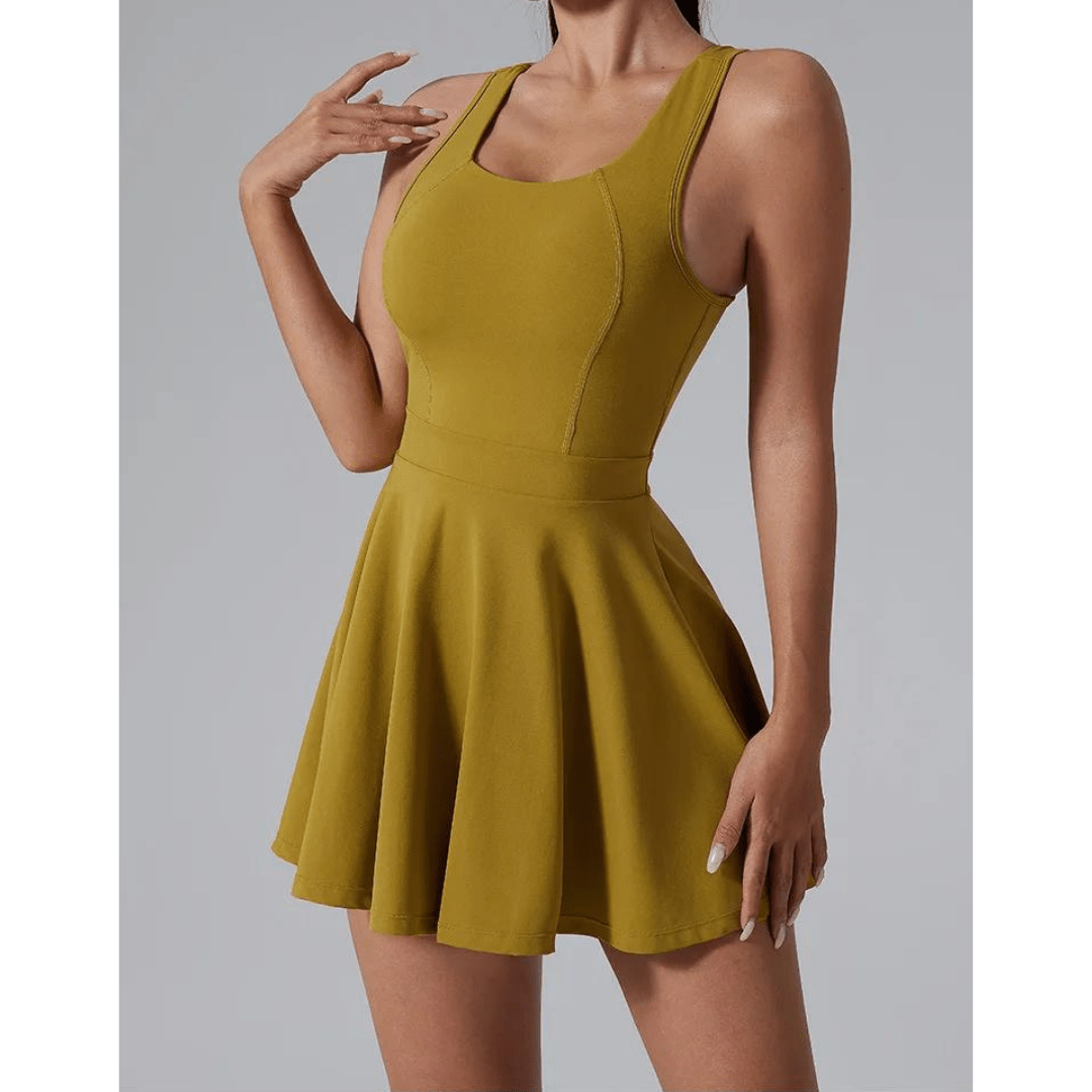 Sleeveless Tennis Dress with Built-In Shorts | Breathable Stretch Fabric | Athletic Wear