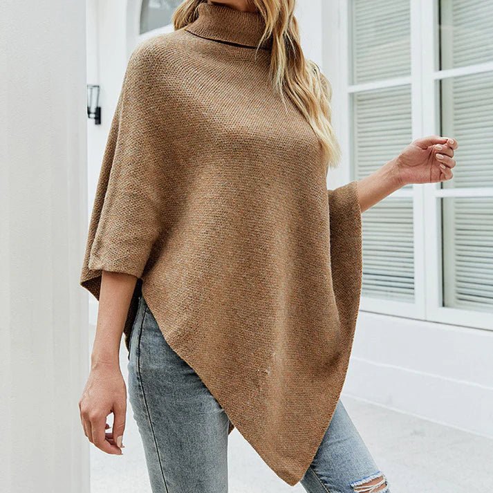 Button-Detail Poncho Sweater | Soft Knit Fabric | Elegant Asymmetrical Design | Fall & Winter Layer
