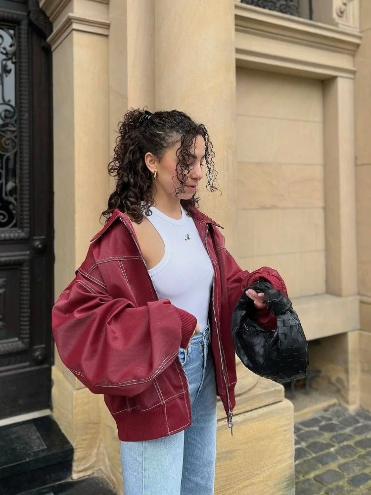 Oversized Faux Leather Bomber Jacket | Relaxed Fit | Vegan Leather | Streetwear Essential