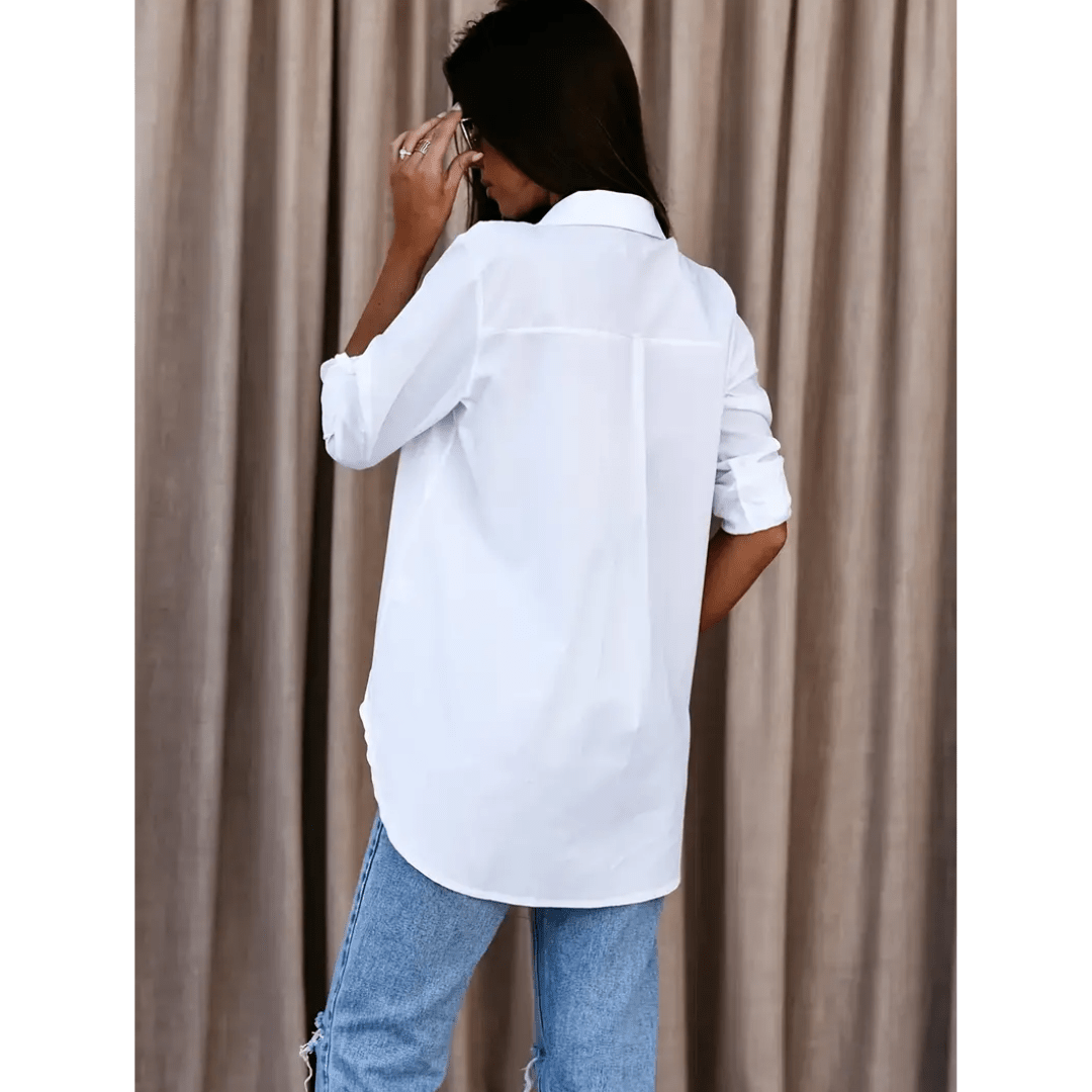 Longline Button-Up Shirt | Roll-Tab Sleeves | Classic Collar