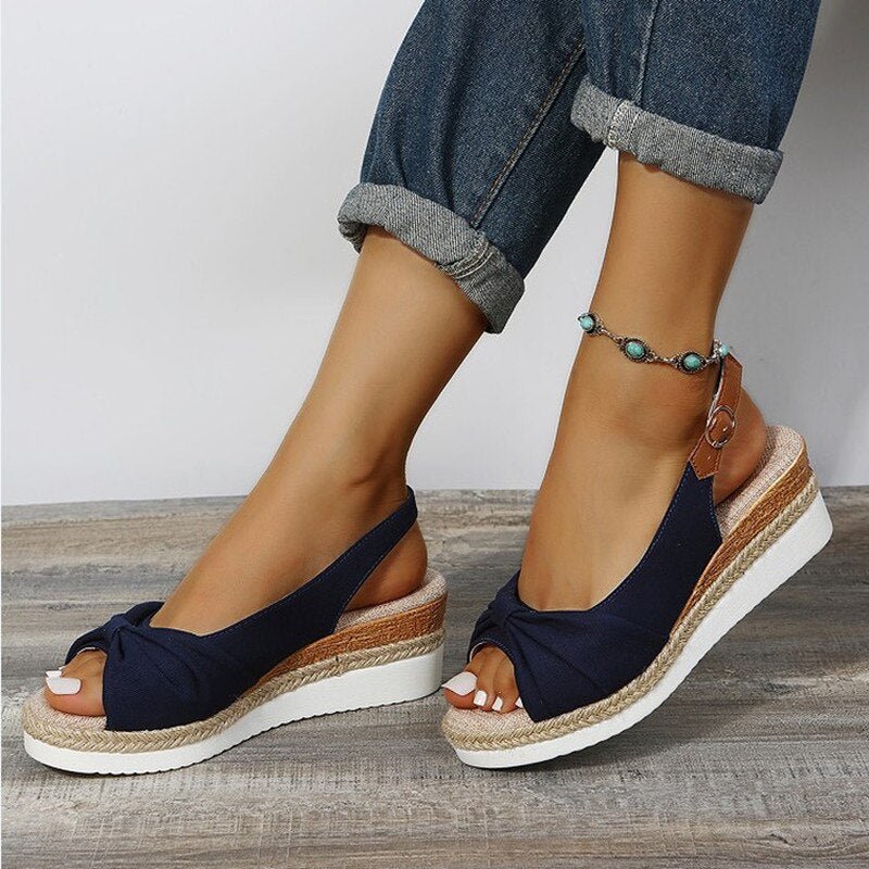 Women's Wedge Sandals | Knotted Front with Slingback Strap | Espadrille-Style Platform Sole