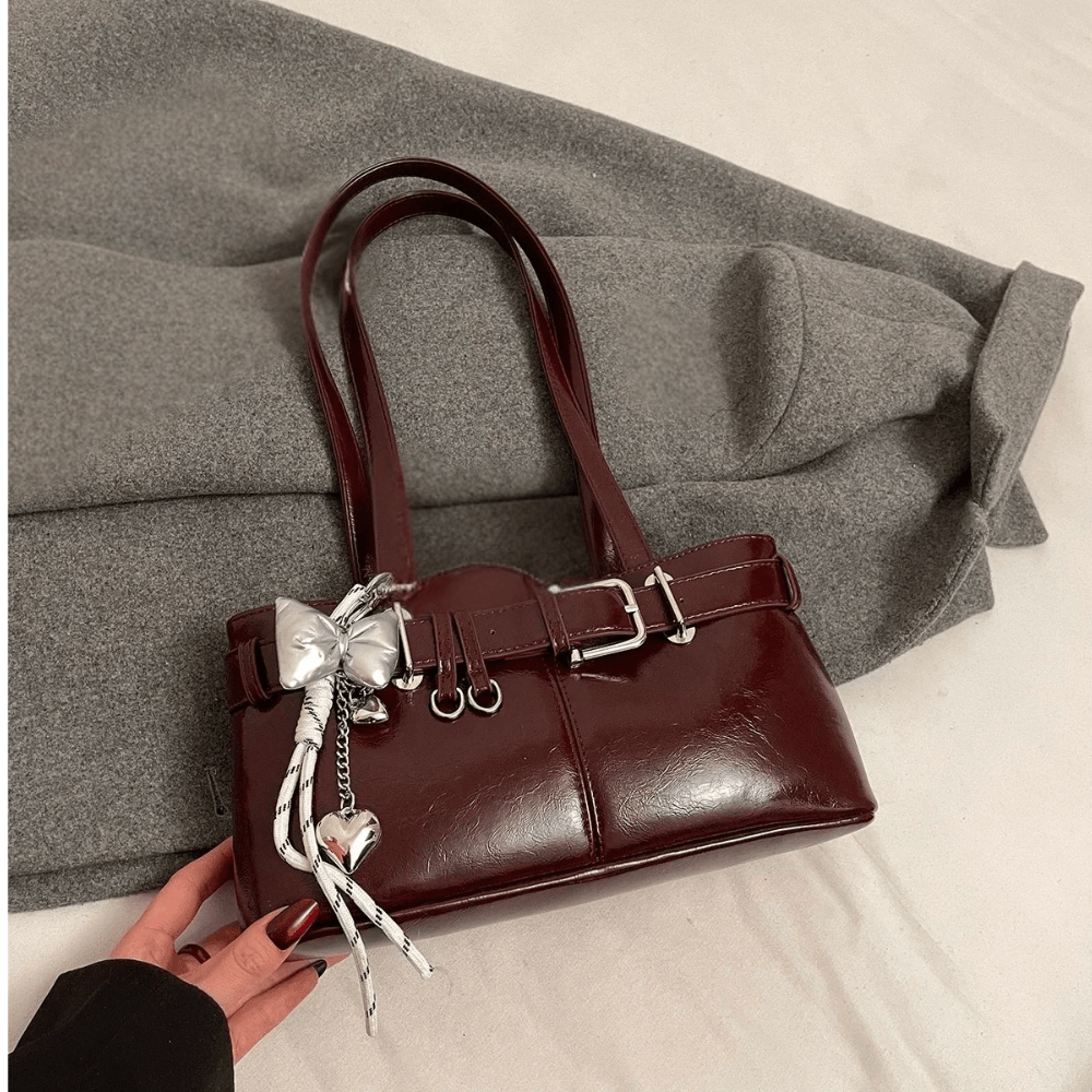 Boxy Shoulder Bag | Glossy Finish & Buckle Detail | Multi-Compartment Design