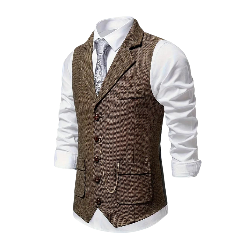 Men’s Tweed Vest | Herringbone Waistcoat | Classic Formal Layer