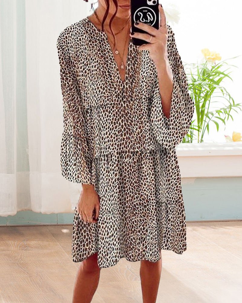Flowy V-Neck Animal Print Dress | Relaxed Fit | Lightweight Fabric