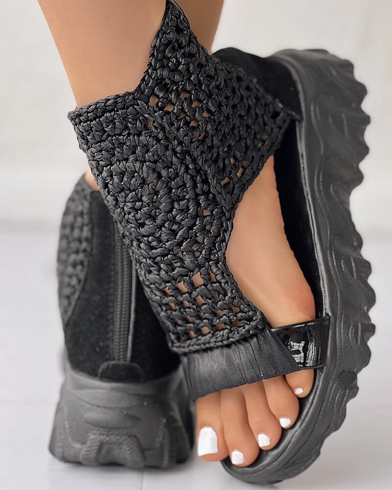Crochet Platform Sandals | Open-Toe Design with Knit Upper | Boho-Inspired Summer Footwear