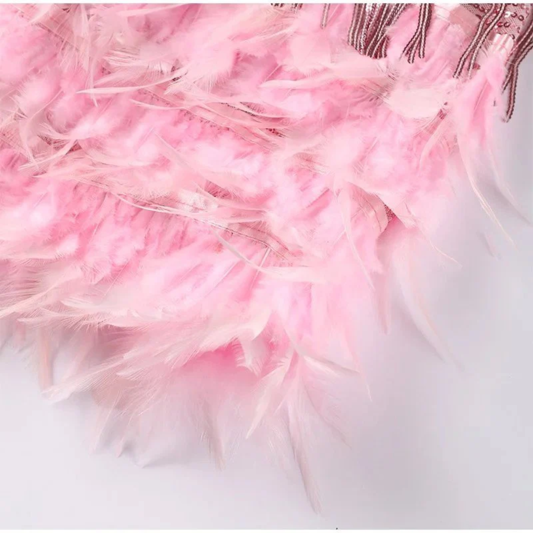 Women's Sequin Feather Mini Dress | Spaghetti Strap Party Dress | Glam Night Out Outfit