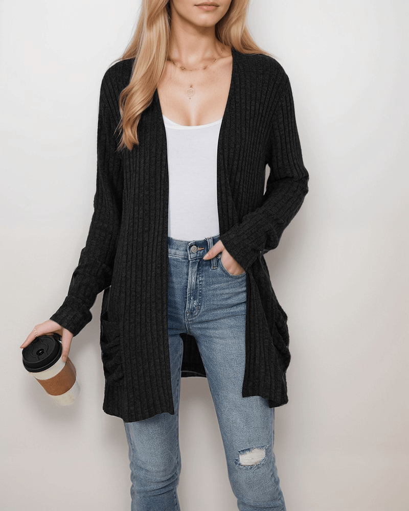 Relaxed Ribbed Cardigan | Multicolour | Polyester Blend | Lightweight Comfort