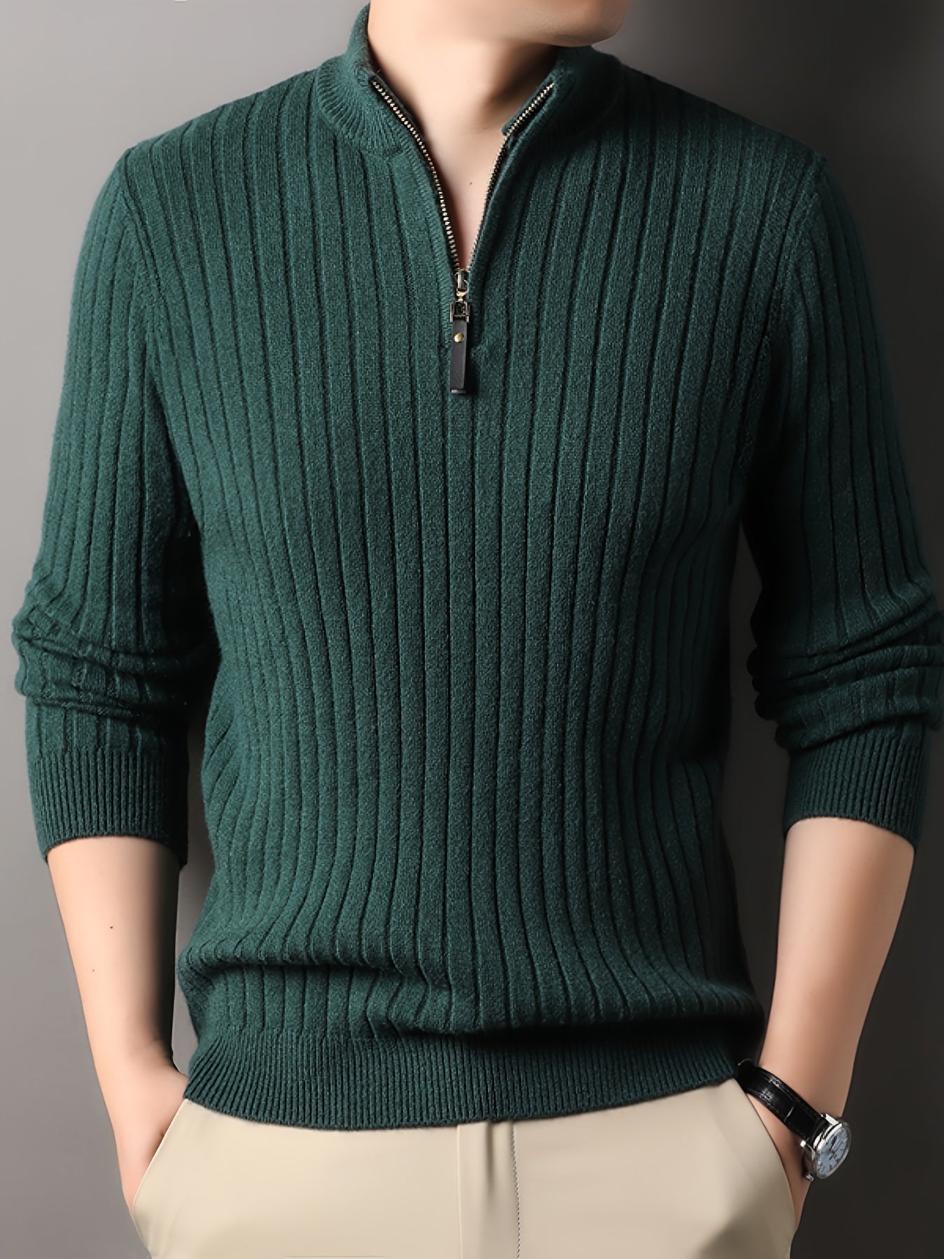 Men’s Ribbed Half-Zip Sweater | Lightweight Knit Pullover | Casual Fall Layer