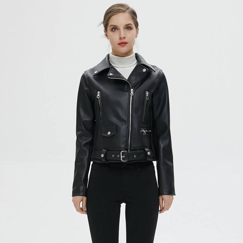Cropped PU Leather Moto Jacket | Sleek & Edgy Style | Belted Waist | Modern Outerwear