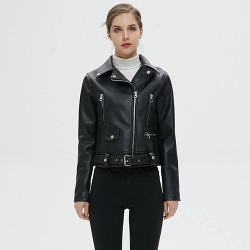 Cropped PU Leather Moto Jacket | Sleek & Edgy Style | Belted Waist | Modern Outerwear