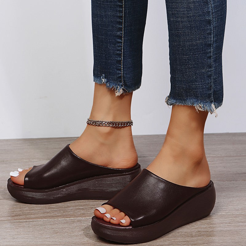 Minimalist Open-Toe Slides | Faux Leather Slip-On | Cushioned Flat Sole