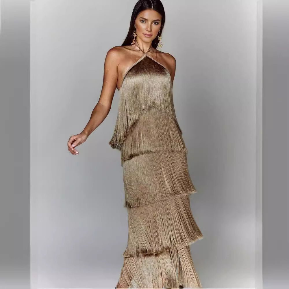 Fringe Halter Maxi Dress | Glamorous Statement Piece | Multicolour
