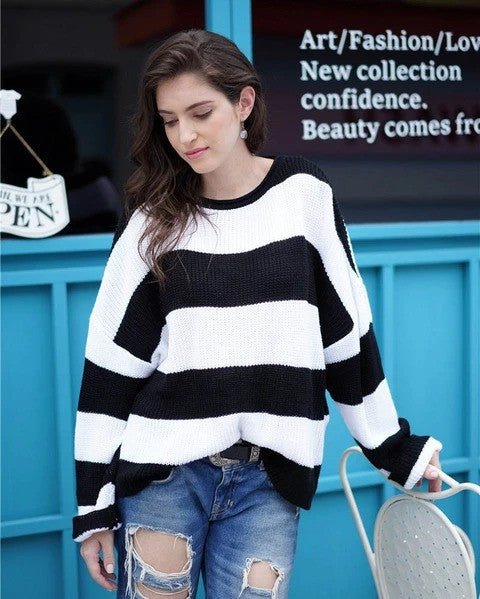Oversized Striped Sweater | Cozy Knitwear | Cotton Blend | Casual Chic
