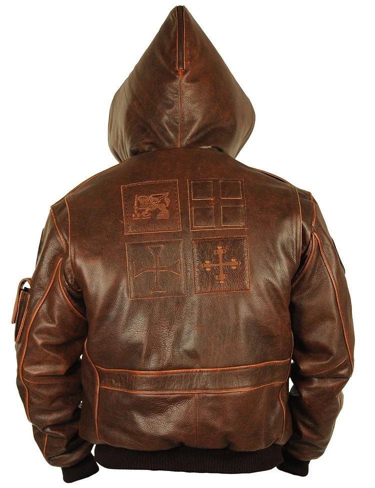 Vintage Aviator Bomber Jacket | Genuine Distressed Leather | Removable Hood | Rugged Winter Style