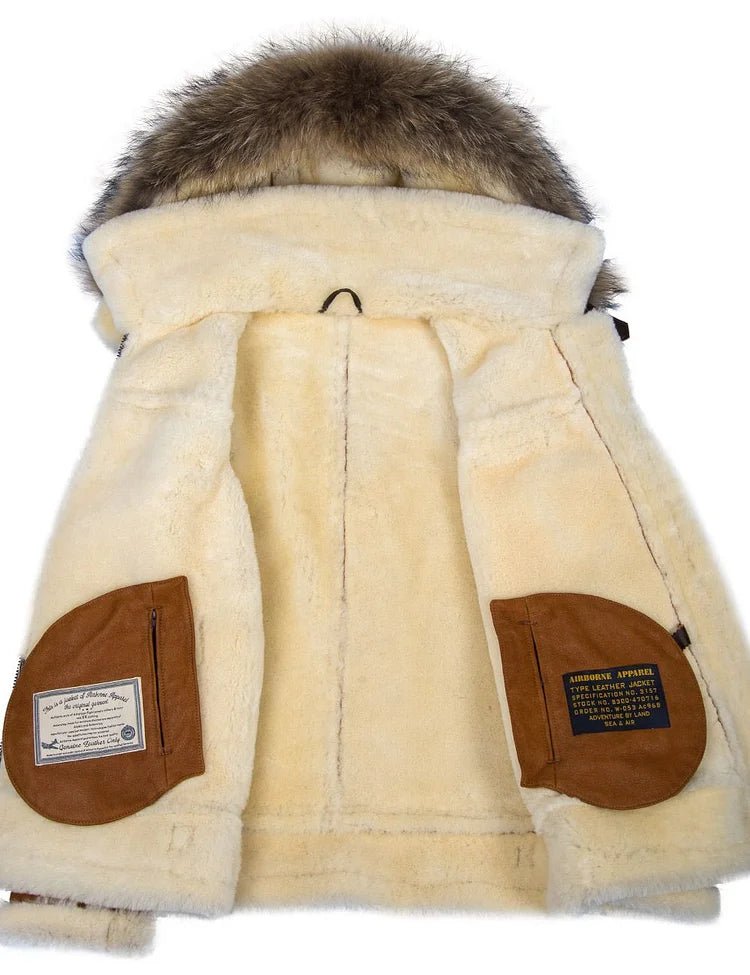 Premium Shearling Aviator Jacket | Genuine Leather | Plush Lining with Fur Trim Hood | Ultimate Winter Outerwear