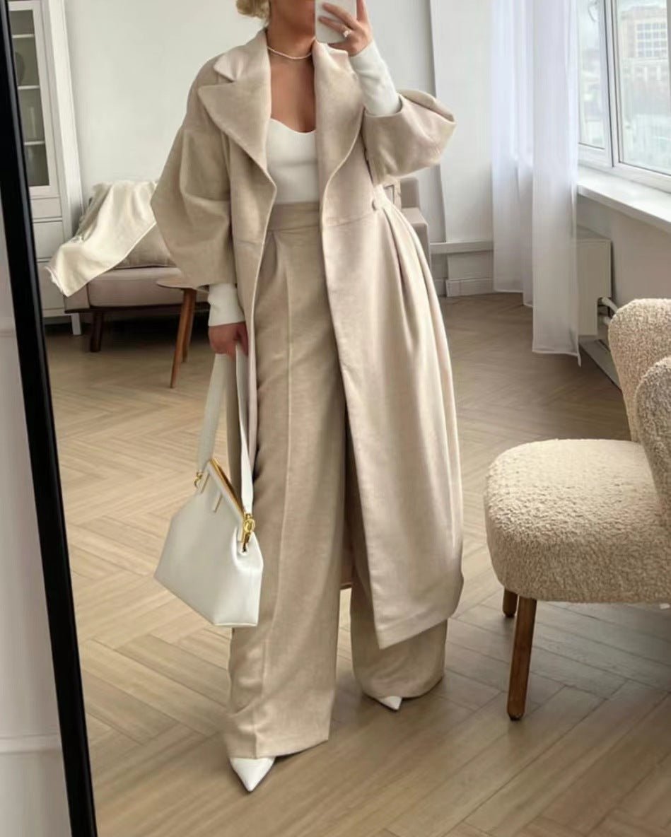 Elegant Long Wool Blend Coat | Belted Waist | Timeless Style | Sophisticated Outerwear