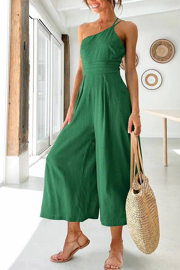 Linen-Blend Wide-Leg Jumpsuit | Spaghetti Strap | Relaxed Summer Fit