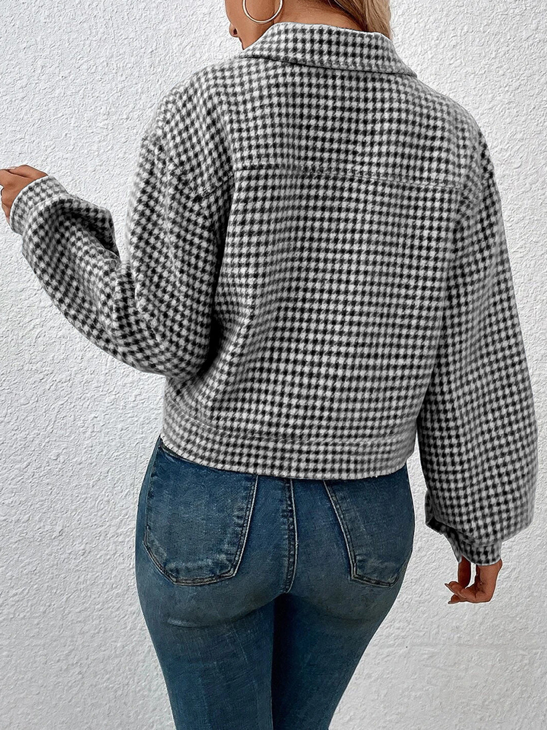 Houndstooth Button-Down Shacket | Trendy Oversized Fit | Soft Polyester Blend | Casual Layering