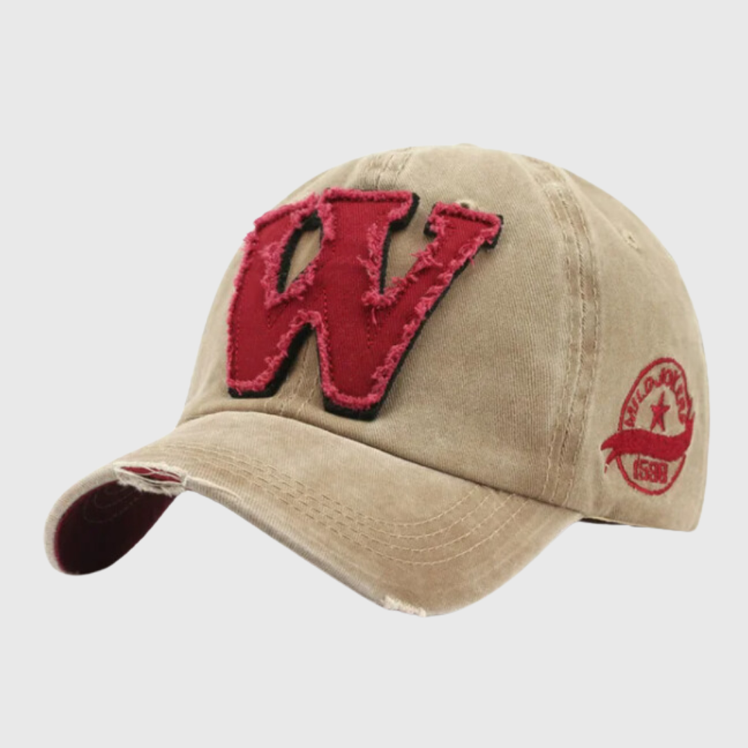 Men’s Vintage Washed Cap | Embroidered Letter Patch Adjustable Hat