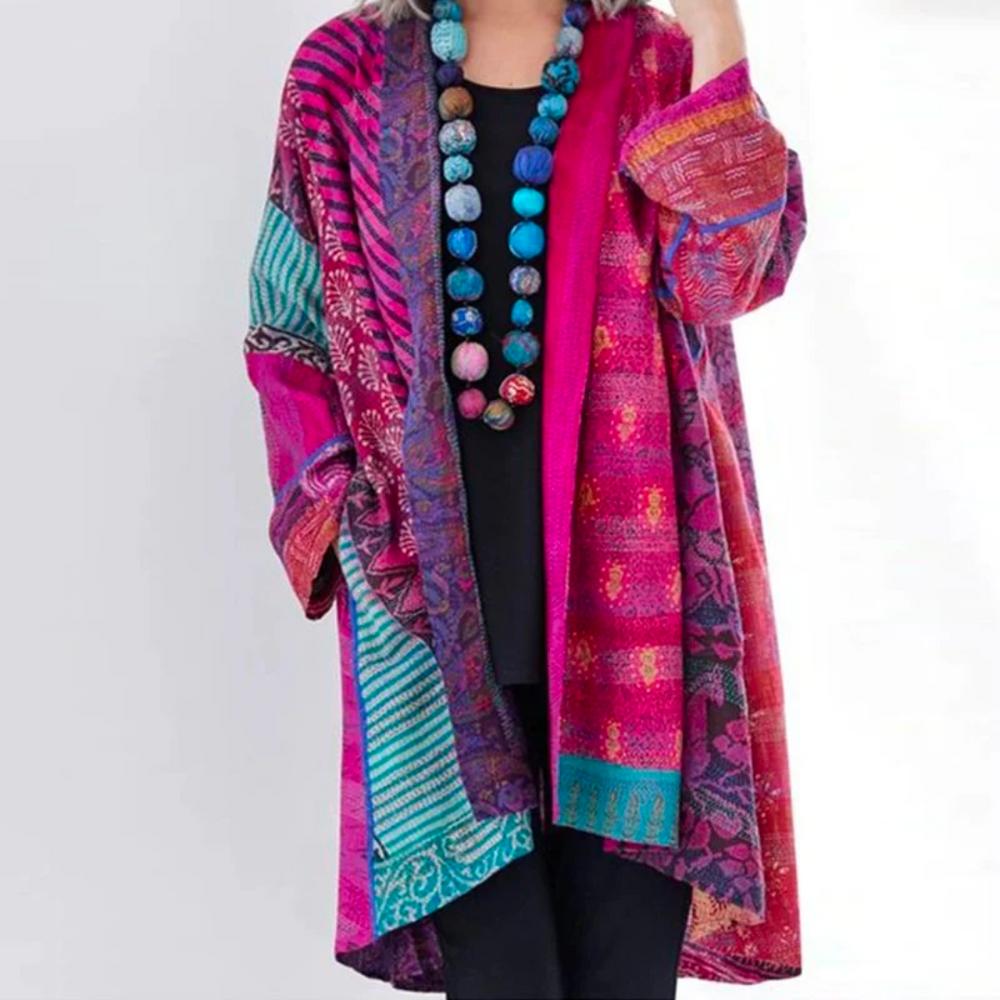 Women’s Boho Kimono Cardigan | Lightweight Patchwork Layer | Open-Front Drape