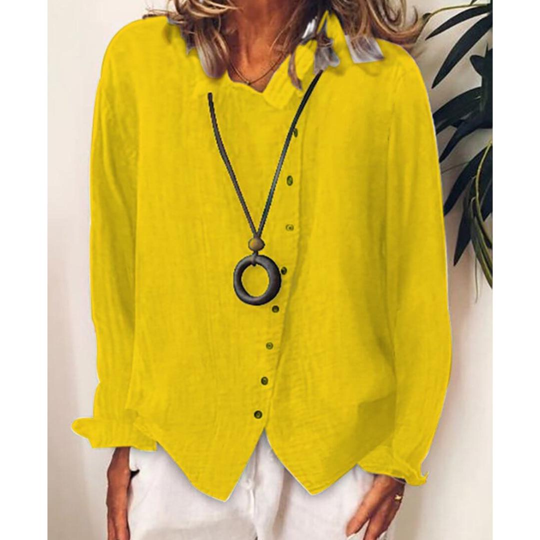 Women's Linen Blend Button-Down Blouse | Lightweight Casual Shirt | Relaxed Fit