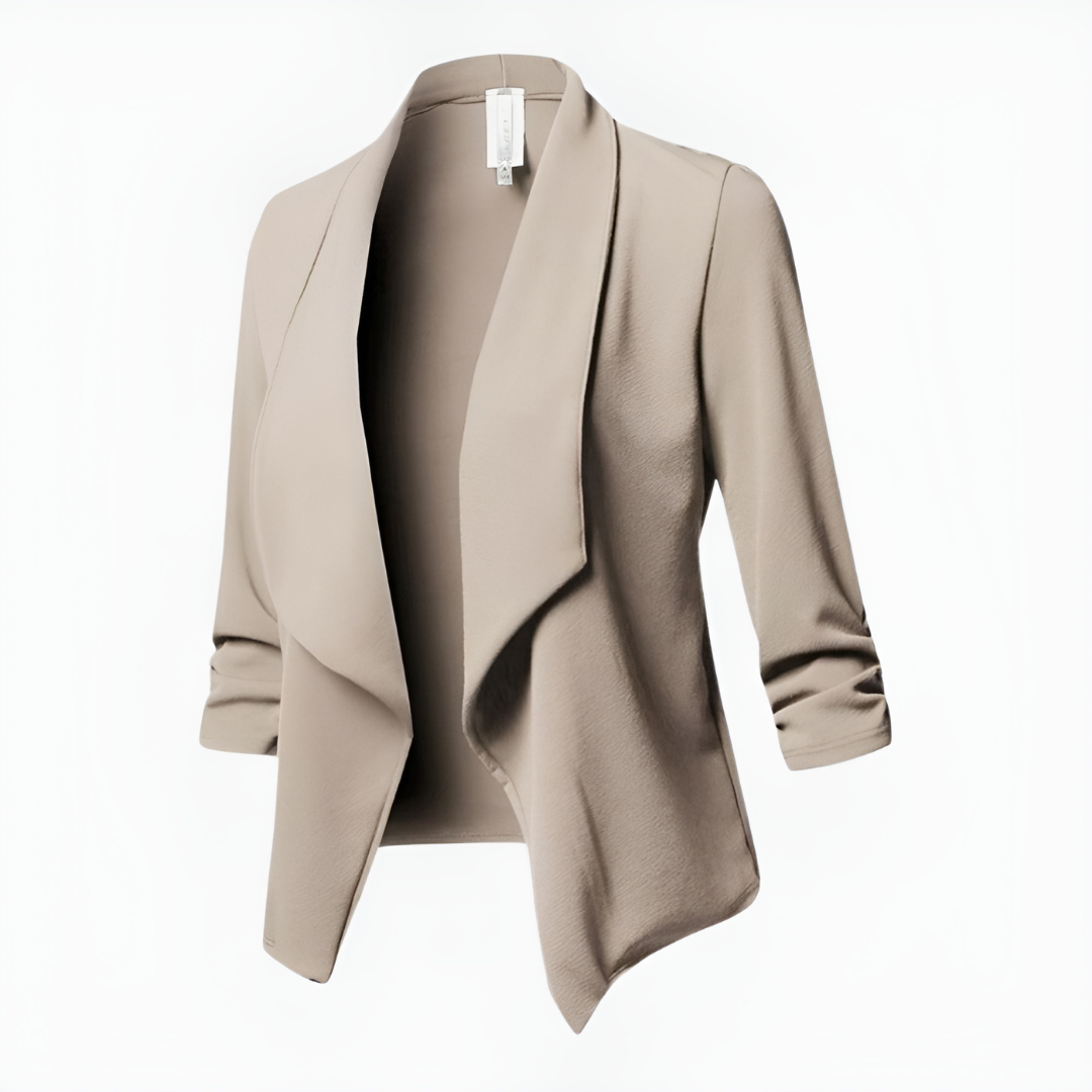 Women's Draped Open-Front Blazer | Lightweight Work Jacket | 3/4 Sleeve Blazer