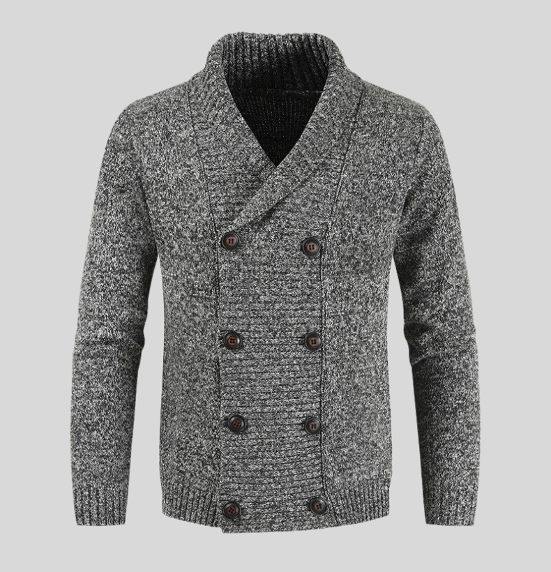 Men’s Knit Shawl Cardigan | Double-Breasted Design | Heavyweight Layer
